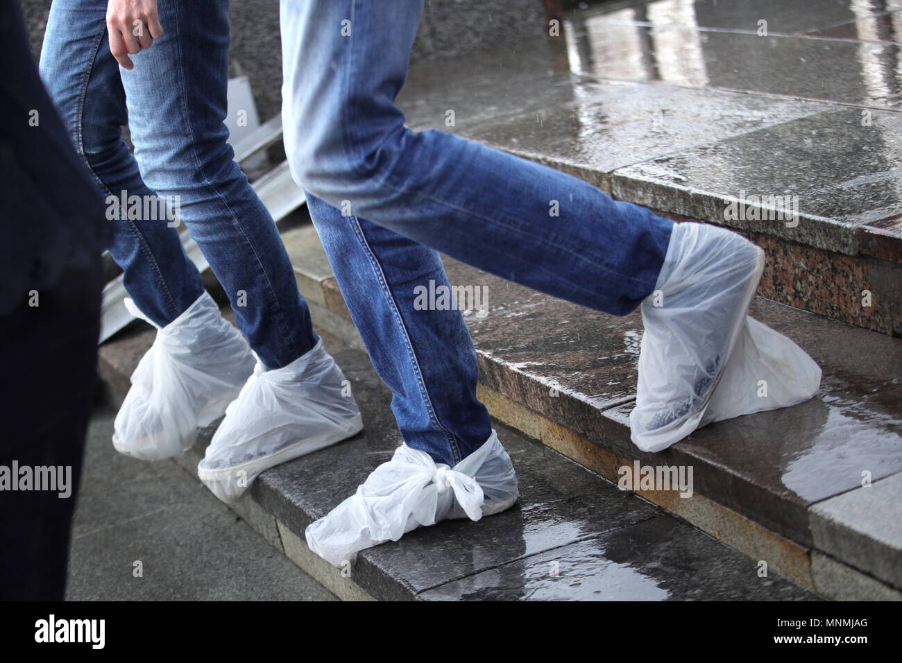 plastic bags on shoes