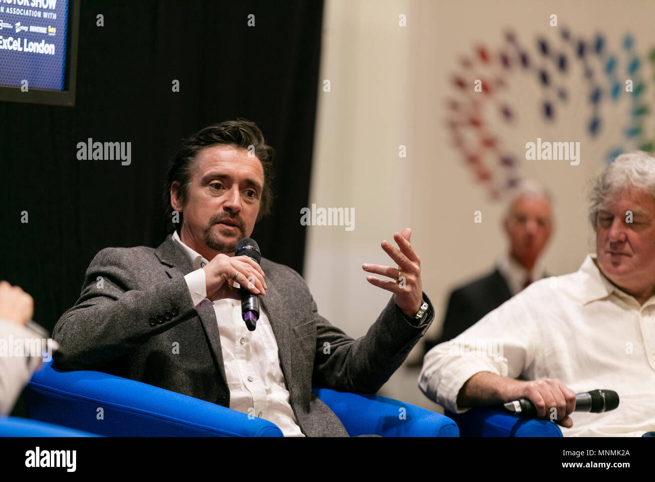 London, UK. 18th May 2018. Television presenters James May and Richard Hammond visit the Confused.com London motor show at the Excel convention centre Credit: Ink Drop/Alamy Live News Stock Photo