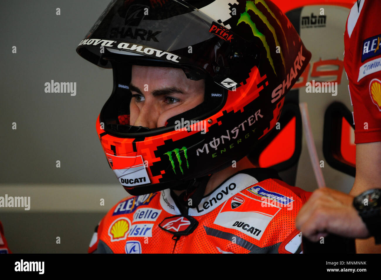 Le Mans, France. 18th May 2018, Le Mans Bugatti Grand Prix Race Circuit,  Maine, France; HJC Helmets Grand Prix de France, French MotoGP of Le Mans,  Friday Free Practice; Jorge Lorenzo (Ducati)