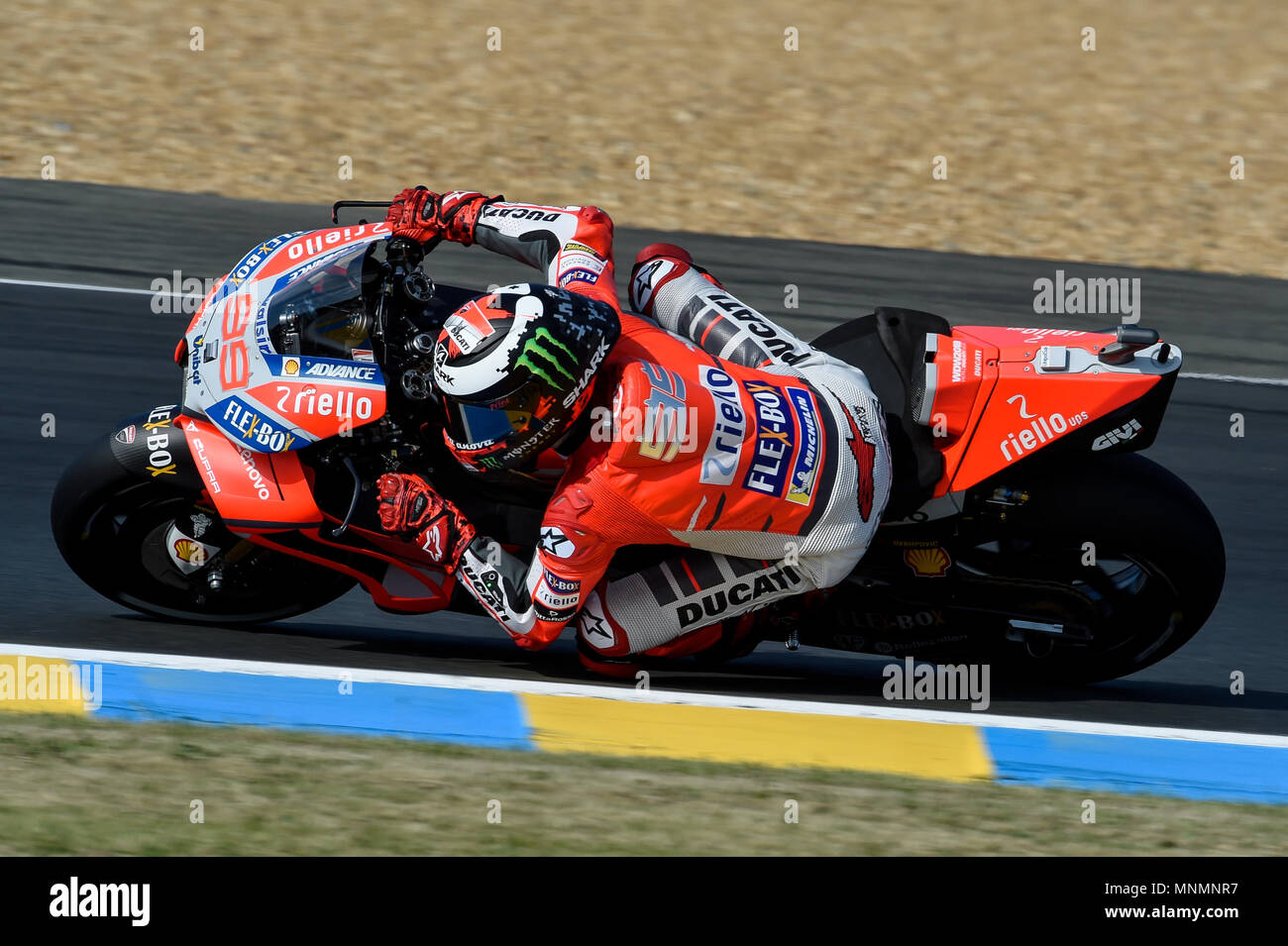 Le Mans, France. 18th May 2018, Le Mans Bugatti Grand Prix Race Circuit,  Maine, France; HJC Helmets Grand Prix de France, French MotoGP of Le Mans,  Friday Free Practice; Jorge Lorenzo (Ducati)