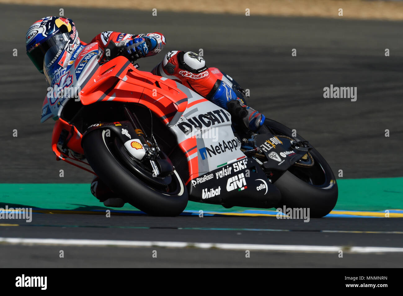 Le Mans, France. 18th May 2018, Le Mans Bugatti Grand Prix Race Circuit,  Maine, France; HJC Helmets Grand Prix de France, French MotoGP of Le Mans,  Friday Free Practice; Andrea Dovizioso (Ducati)