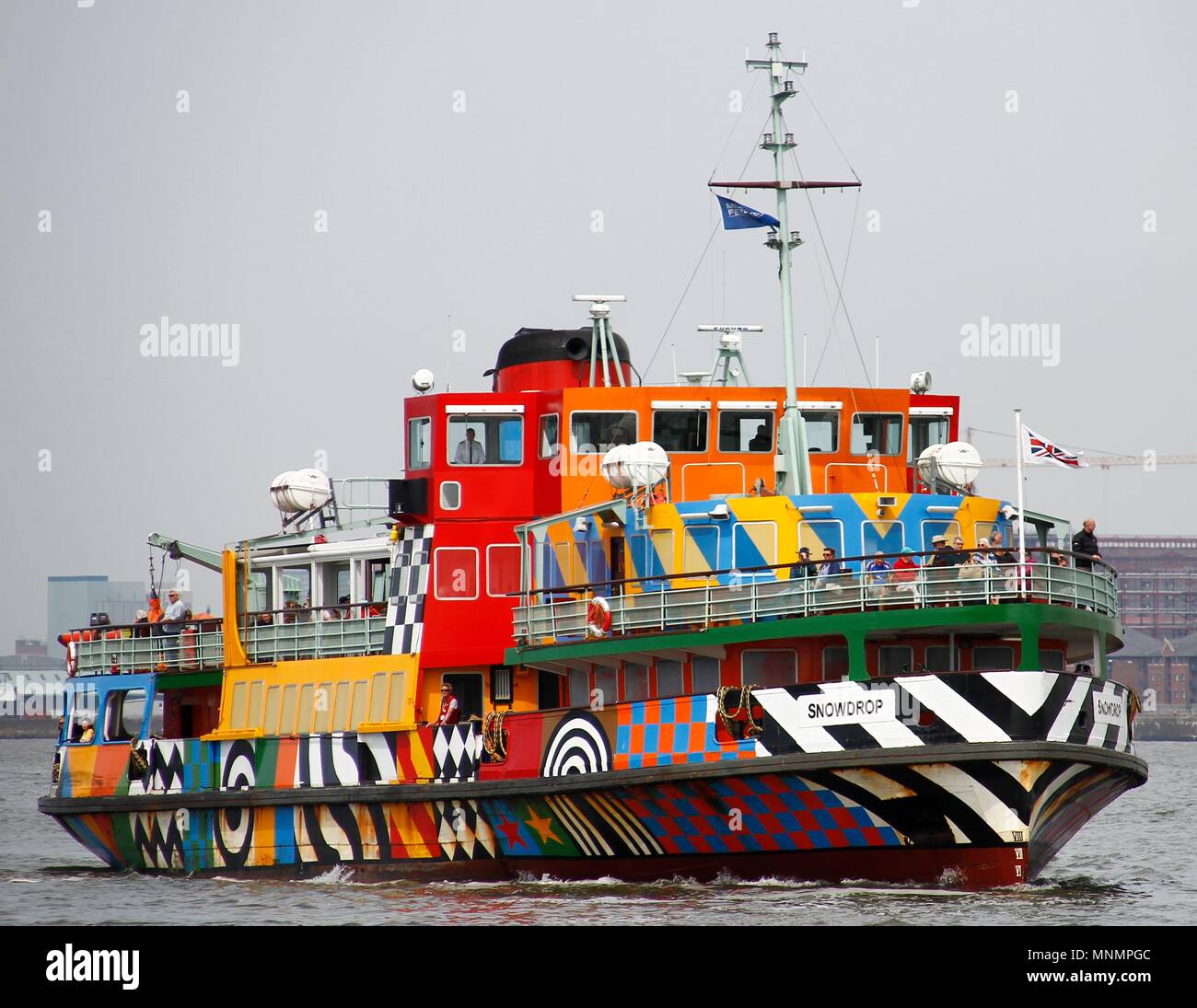 Liverpool, Merseyside,18/05/2018 Mersey Ferries have put union jack flags on the front of thier