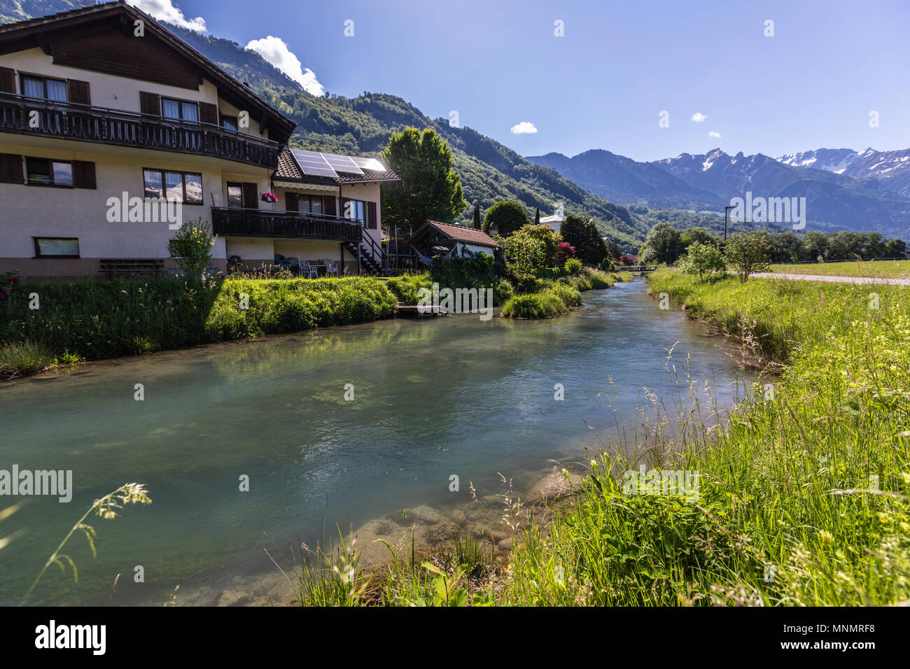 View Of The River And Mountains Of The Alps In Liechtenstein Beautiful 