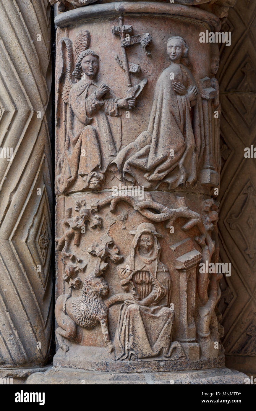 Wroclaw Romanesque column with relief Cathedral of Saint John The Baptist Stock Photo