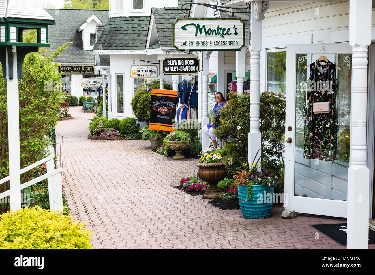 Clean and inviting South Market Specialty Stores, on Main St., in Blowing Rock, NC, USA. Stock Photo