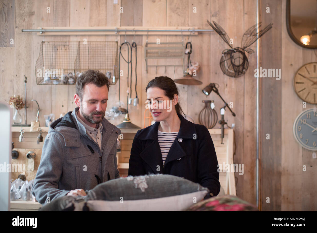 Couple shopping in a home interior store Stock Photo