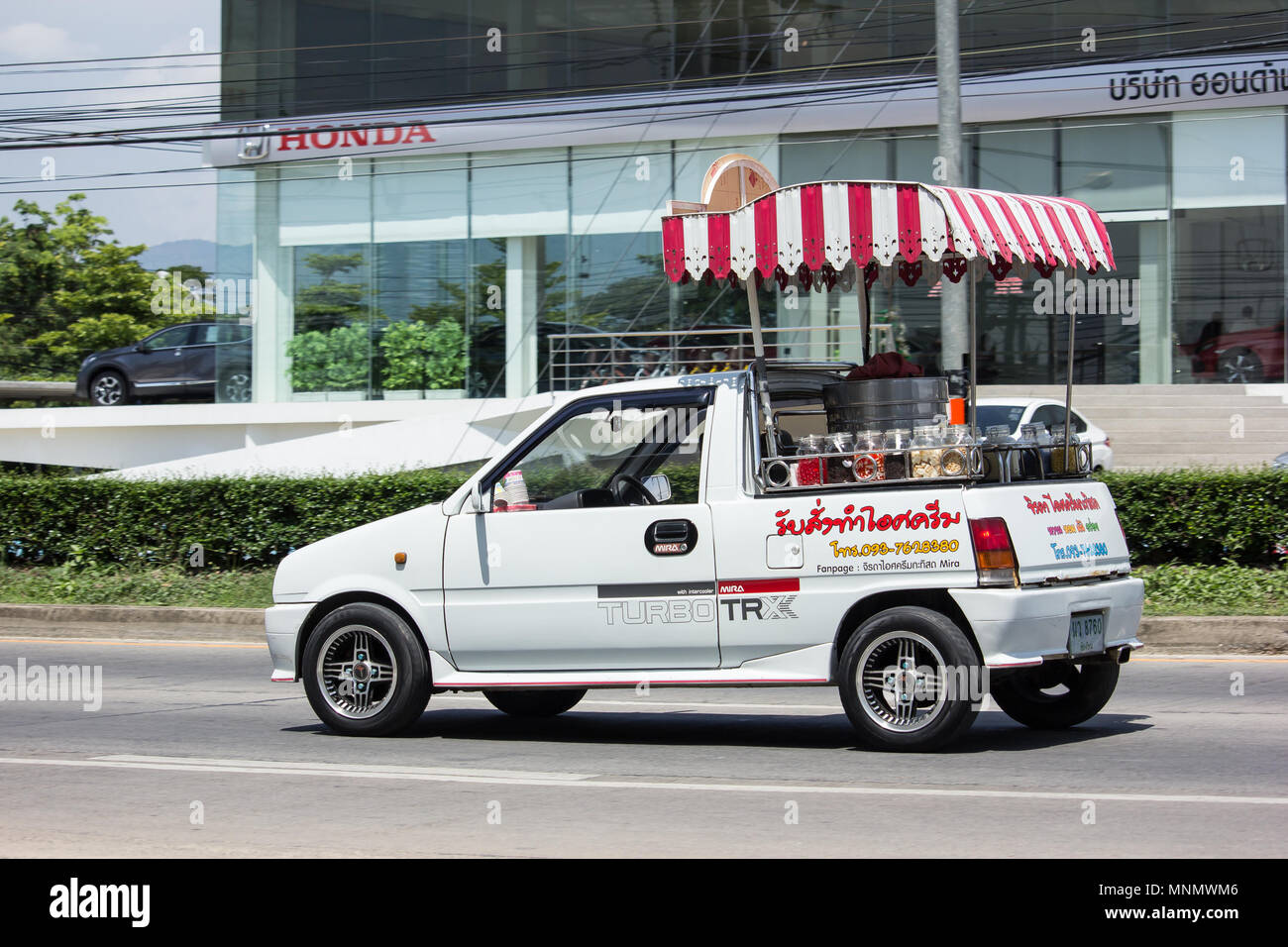 CHIANG MAI, THAILAND MAY 18 2018 Coconut Icecream shop on Daihatsu