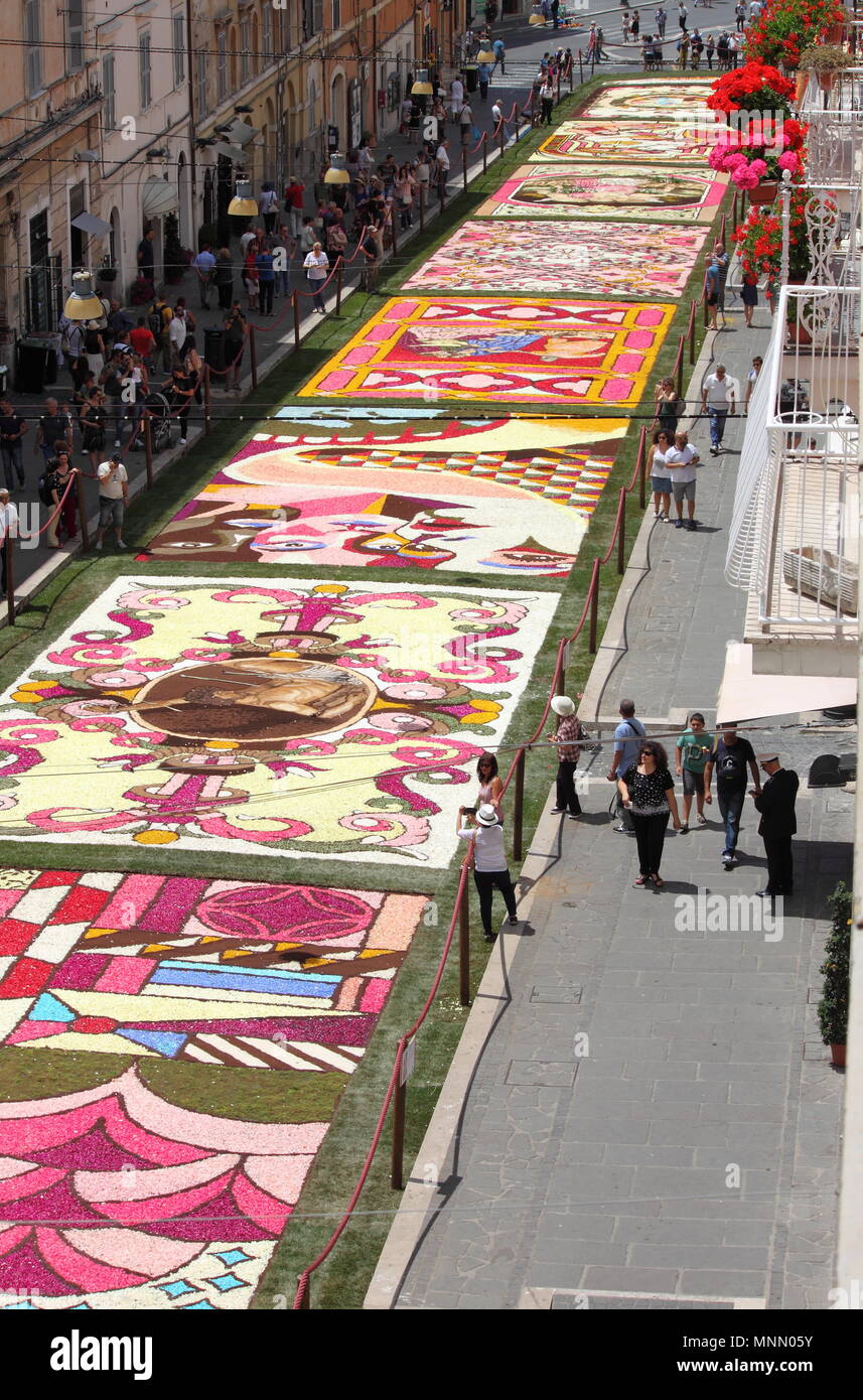 GENZANO, ITALY - JUNE 18: Floral Carpet in the Main Street on June 18, 2017 in Genzano, Italy. This event takes place every year and almost 350.000 fl Stock Photo