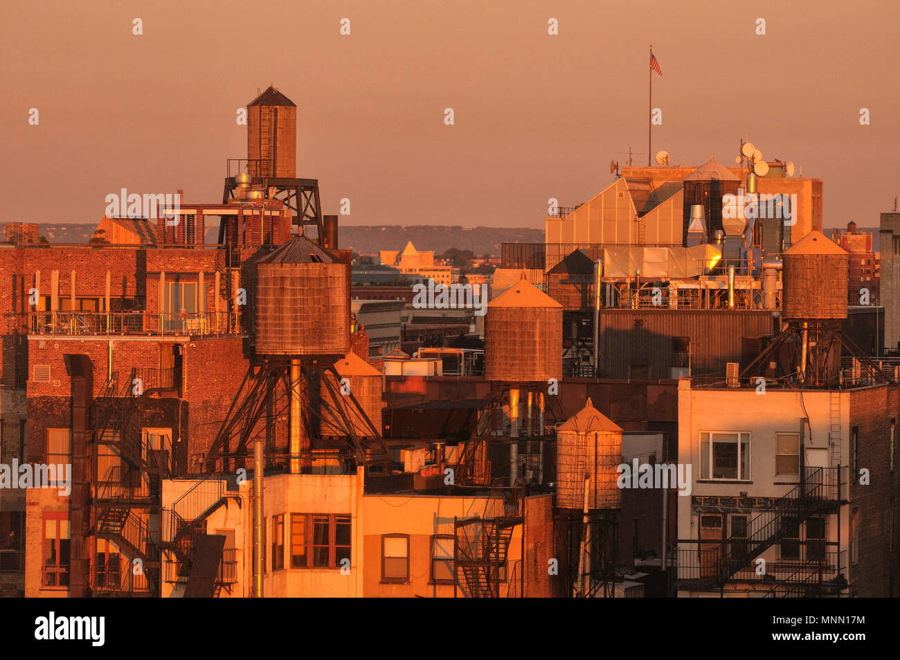 North America; American; East Coast; USA; New York; Manhattan,  East Village, sunset Stock Photo