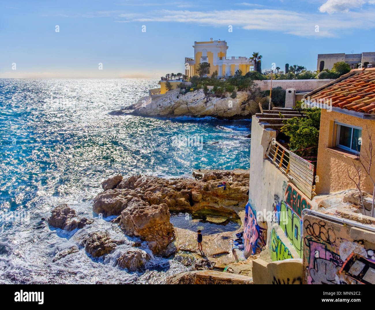 Marseilles, France, March 2018, villa “Petite Ourse” in the Maldorme bay on the Mediterranean Sea, Provence Stock Photo