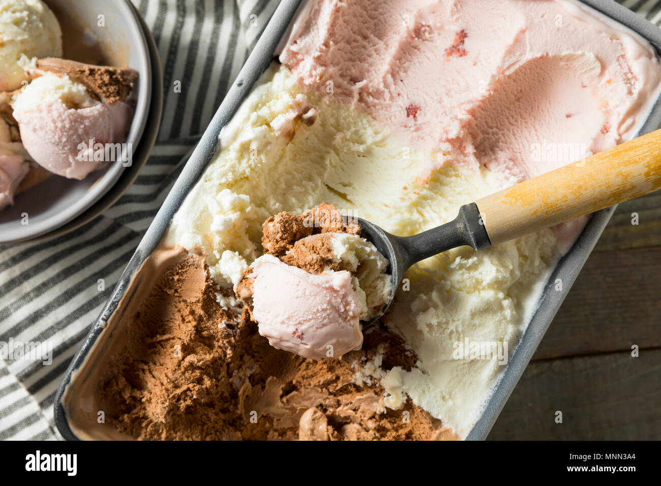 Homemade Neopolitan Ice Cream with Vanilla Chocolate and Strawberry Stock  Photo - Alamy