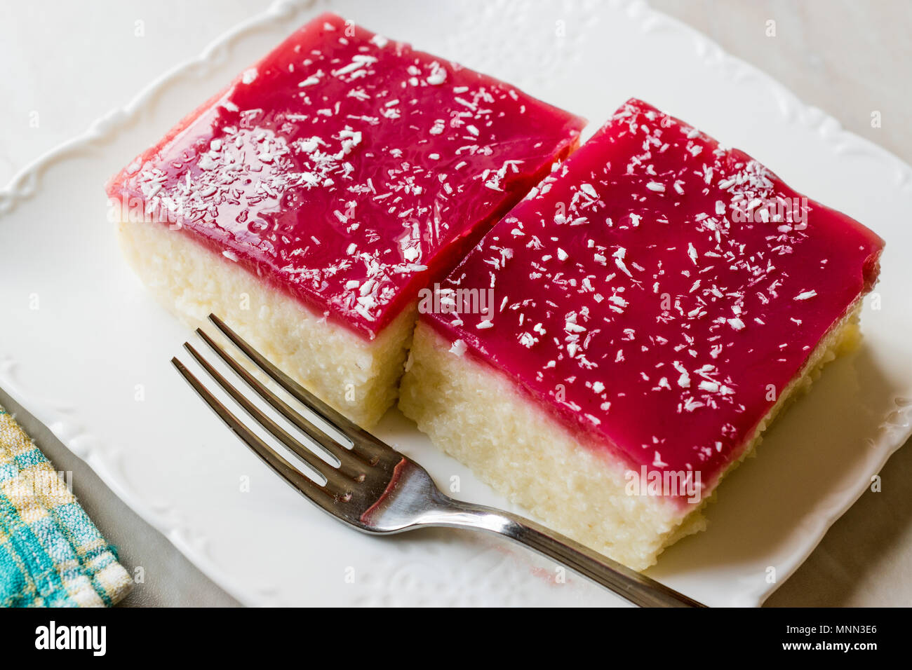 Turkish Muhallebi Semolina Dessert Pudding with Jelly Raspberry and