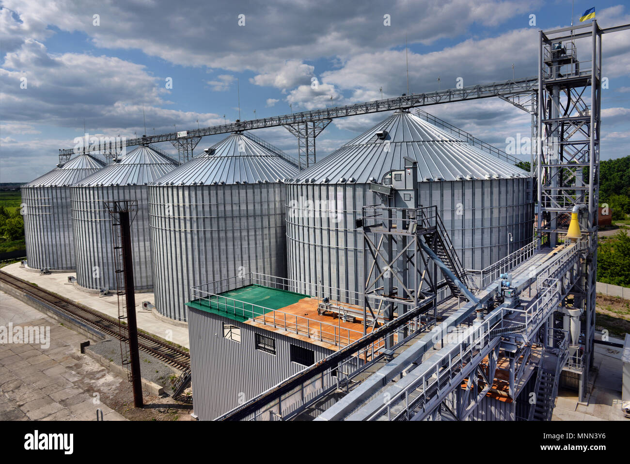 Agricultural Silo - Building Exterior, Storage and drying of grains, wheat, corn, soy, sunflower Stock Photo