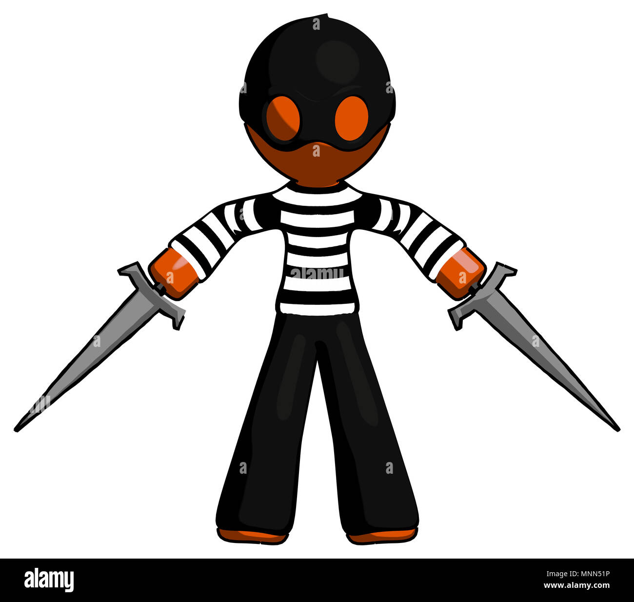 Orange thief man two sword defense pose. Stock Photo