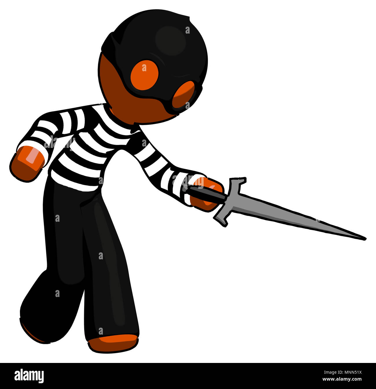 Orange thief man sword pose stabbing or jabbing. Stock Photo