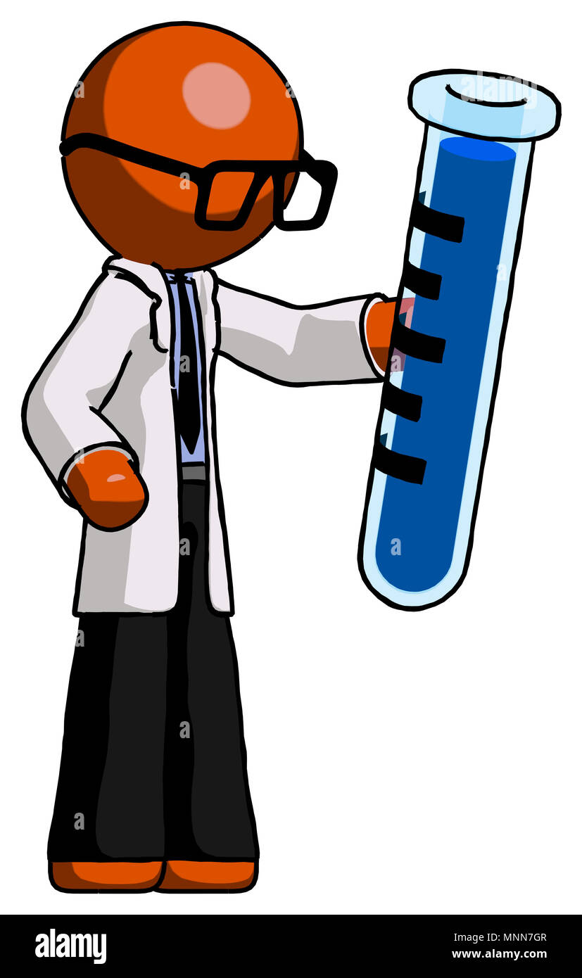 Orange doctor scientist man holding large test tube Stock Photo - Alamy