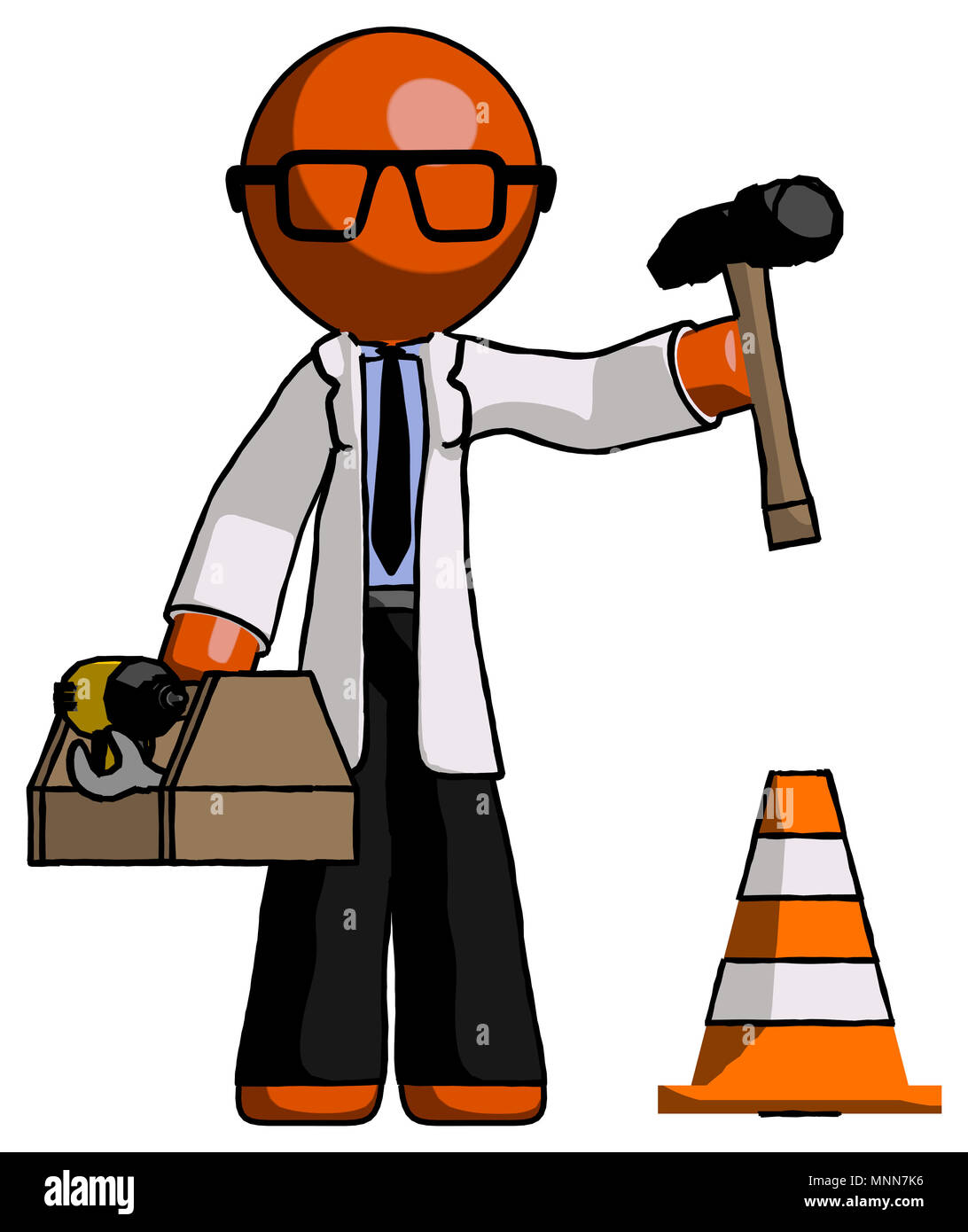 orange doctor scientist man under construction concept traffic cone scientist tools