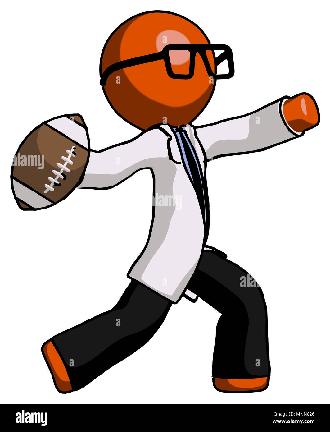 Orange doctor scientist man throwing football Stock Photo Alamy