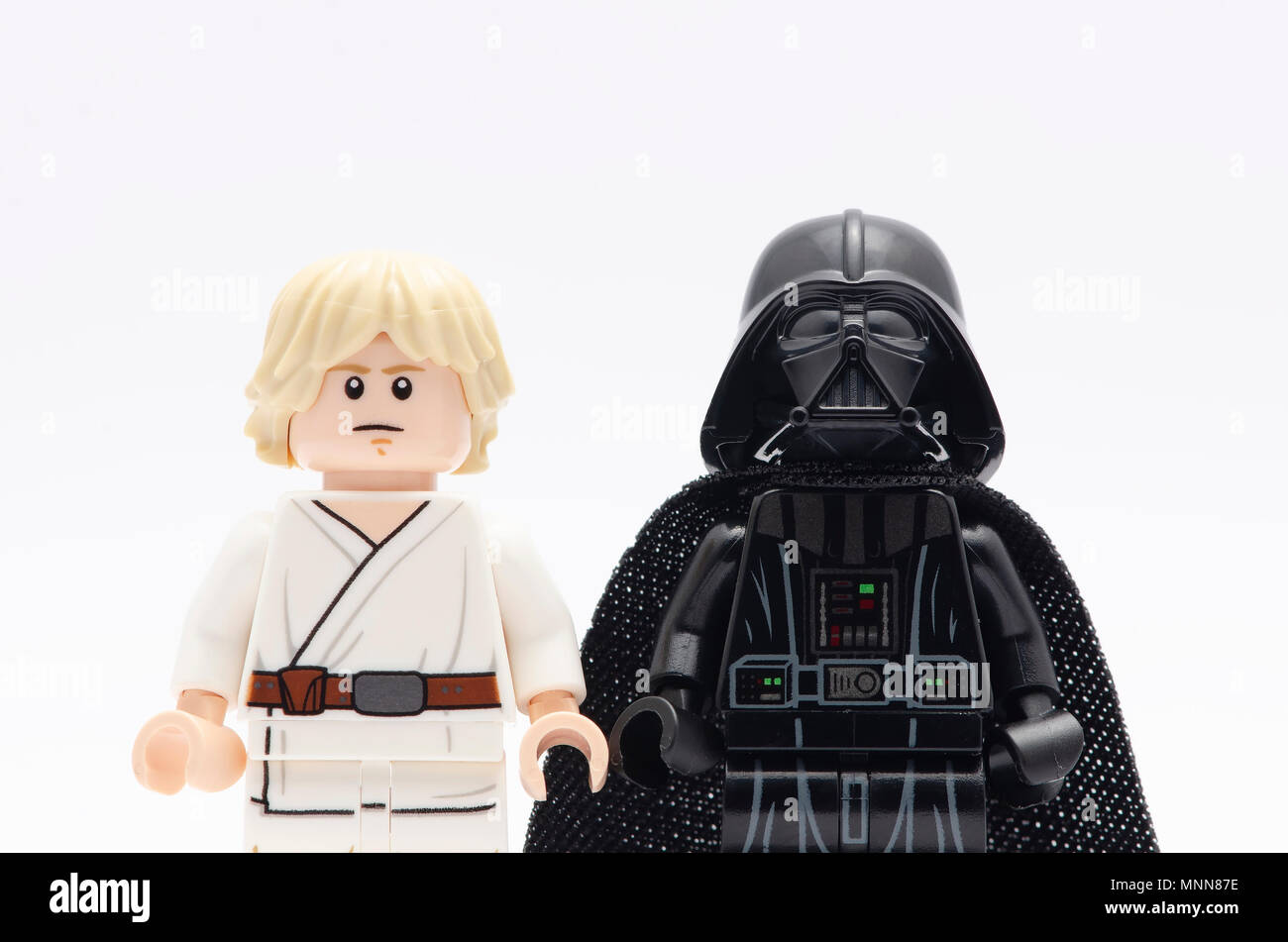 mini figure of darth vader with luke skywalker. Lego minifigures are  manufactured by The Lego Group Stock Photo - Alamy