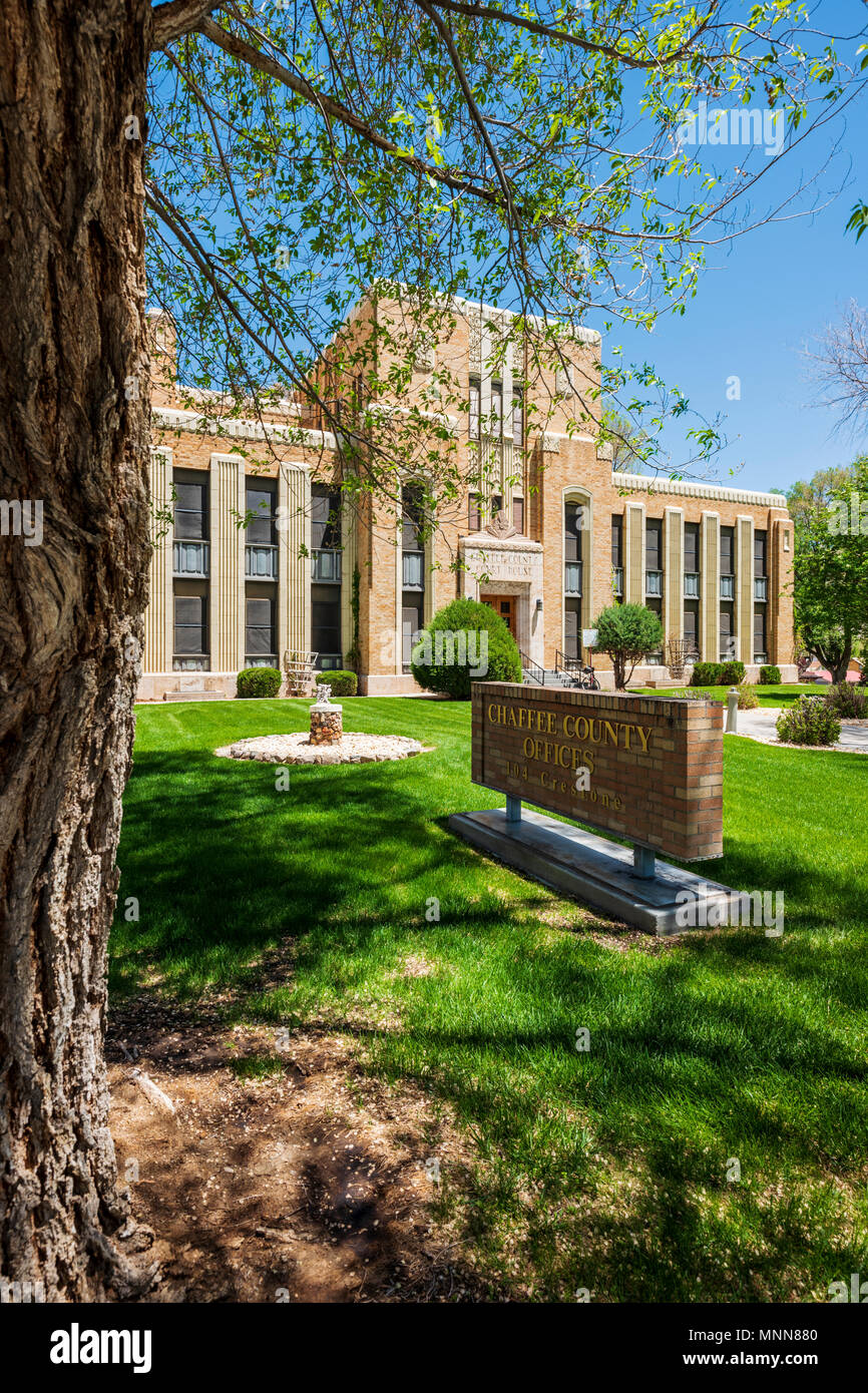 Chaffee County Courthouse; â€œArt Decoâ€ style designed by architect Walter DeMordaunt; 1932; Colorado State Historical Register; Salida; Colorado; U Stock Photo