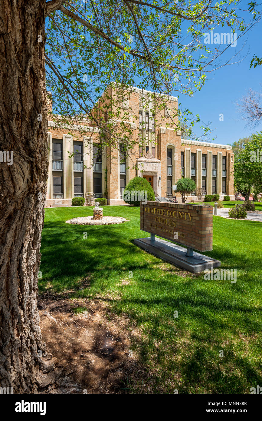 Chaffee County Courthouse; “Art Deco” style designed by architect Walter DeMordaunt; 1932; Colorado State Historical Register; Salida; Colorado; USA Stock Photo