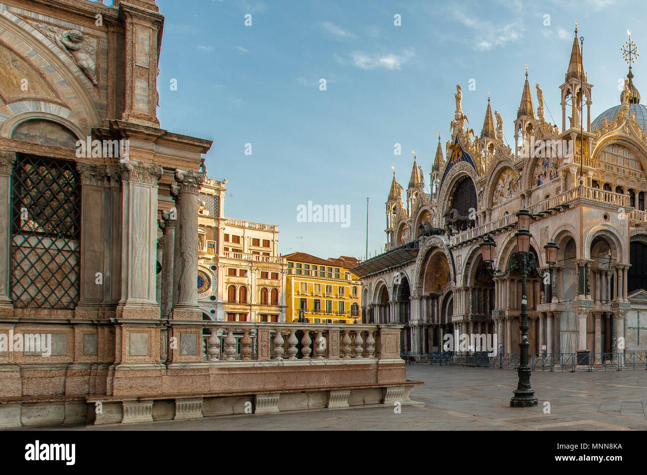 A lantern in Venice in front of the basilica on Piazza San Marco Stock Photo