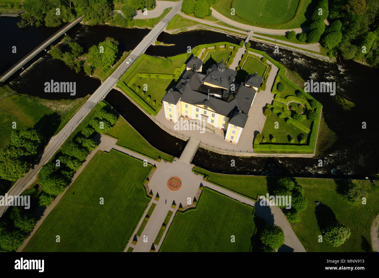 Aerial view of the Stromsholm palace located in Swedish province of Vastmanland. Stock Photo