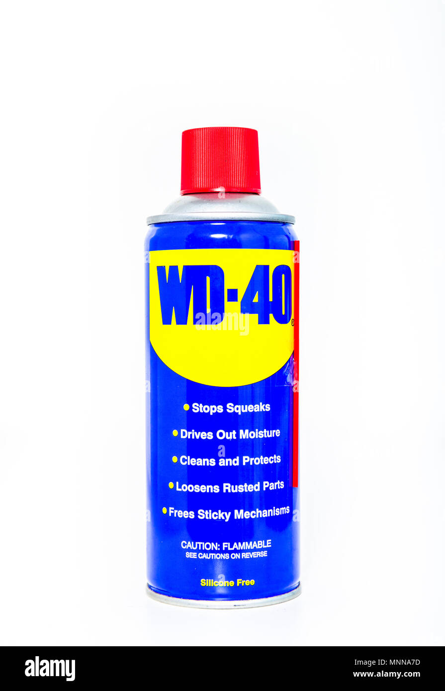 WD-40 in white background Stock Photo
