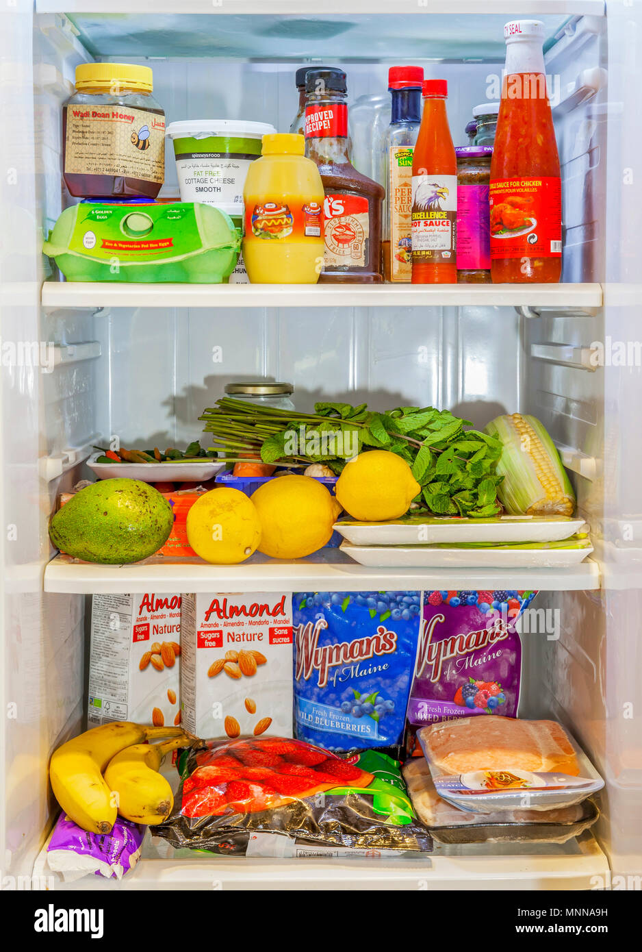 Refrigerator with food Stock Photo