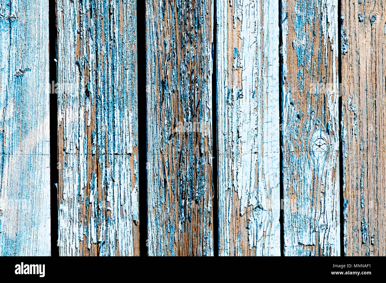 Blaue marode Holzwand; Blue rotten wooden wall Stock Photo