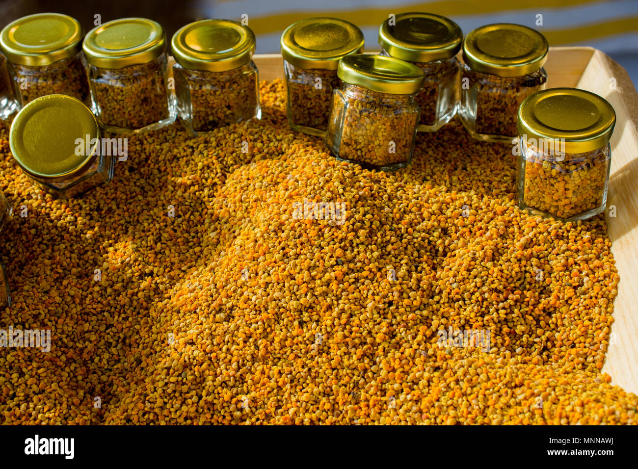 Pollen as healthy organic raw diet food  in jar Stock Photo