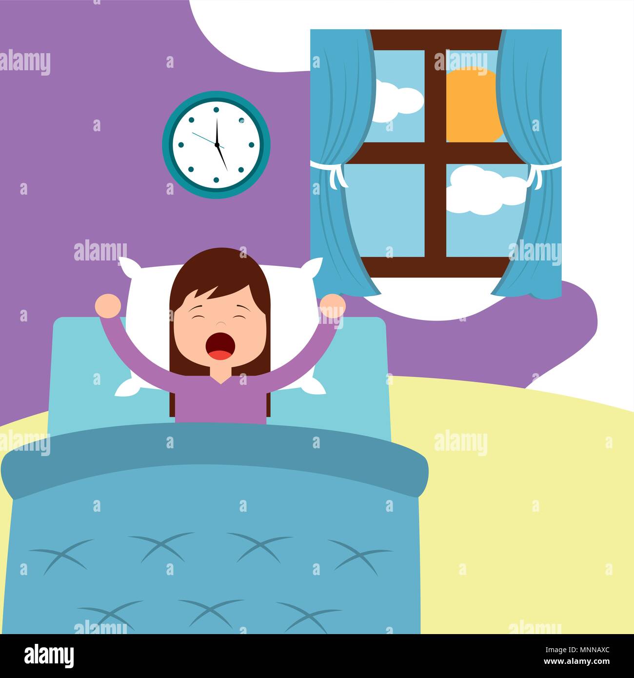 little girl wake up on bed in the morning Stock Vector Image & Art - Alamy