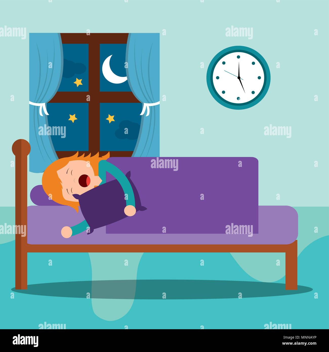 young girl asleep in bed hug a pillow at night Stock Vector Image & Art