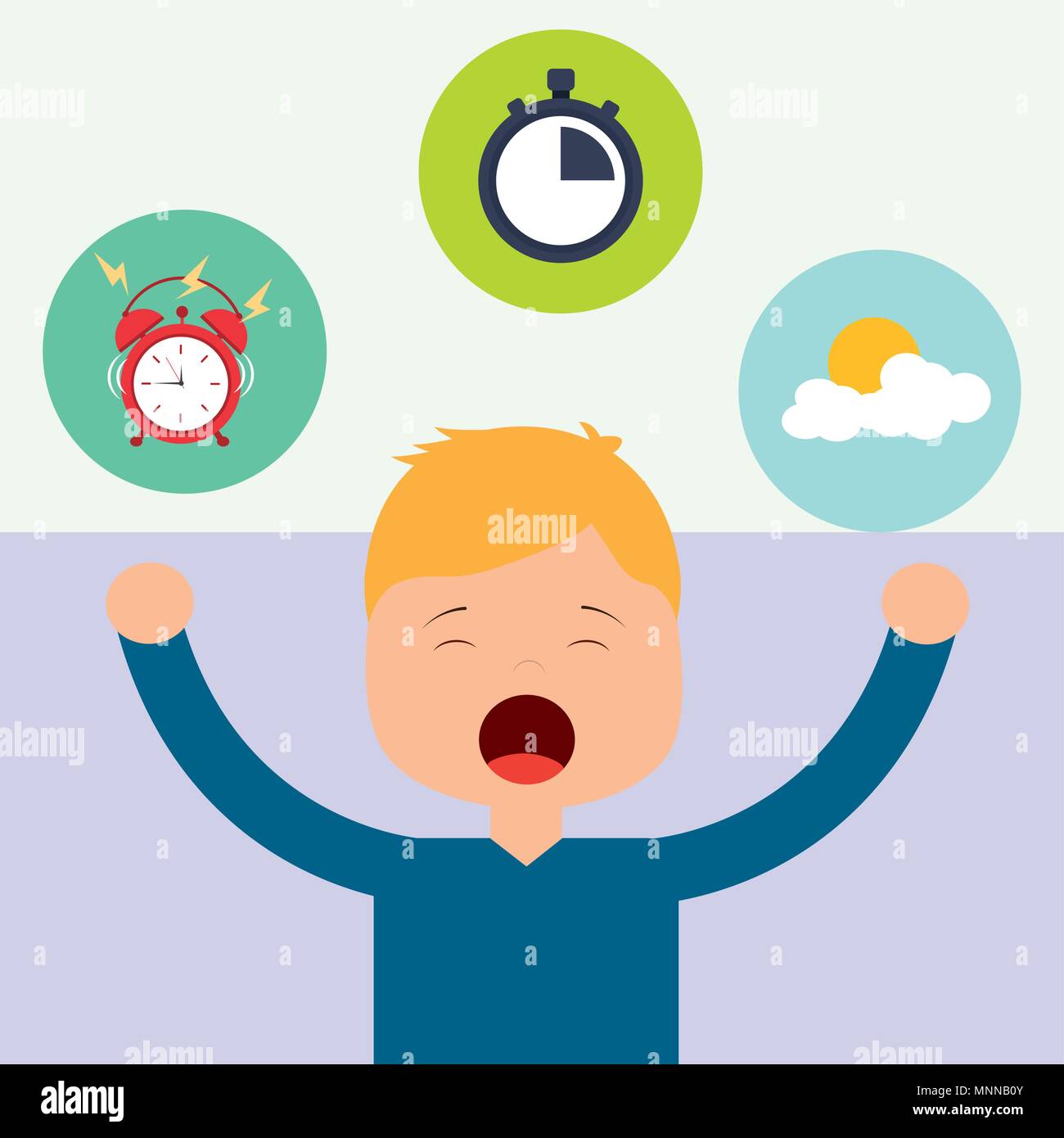 young boy waking up and yawning Stock Vector