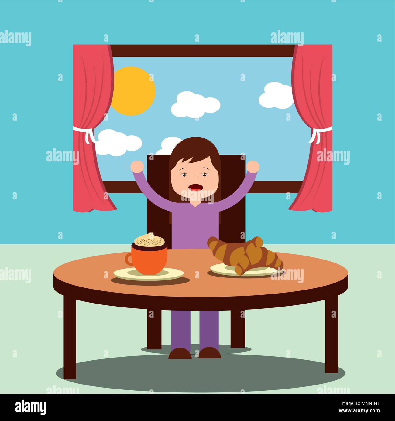 little girl happy to eat breakfast in the morning Stock Vector Image