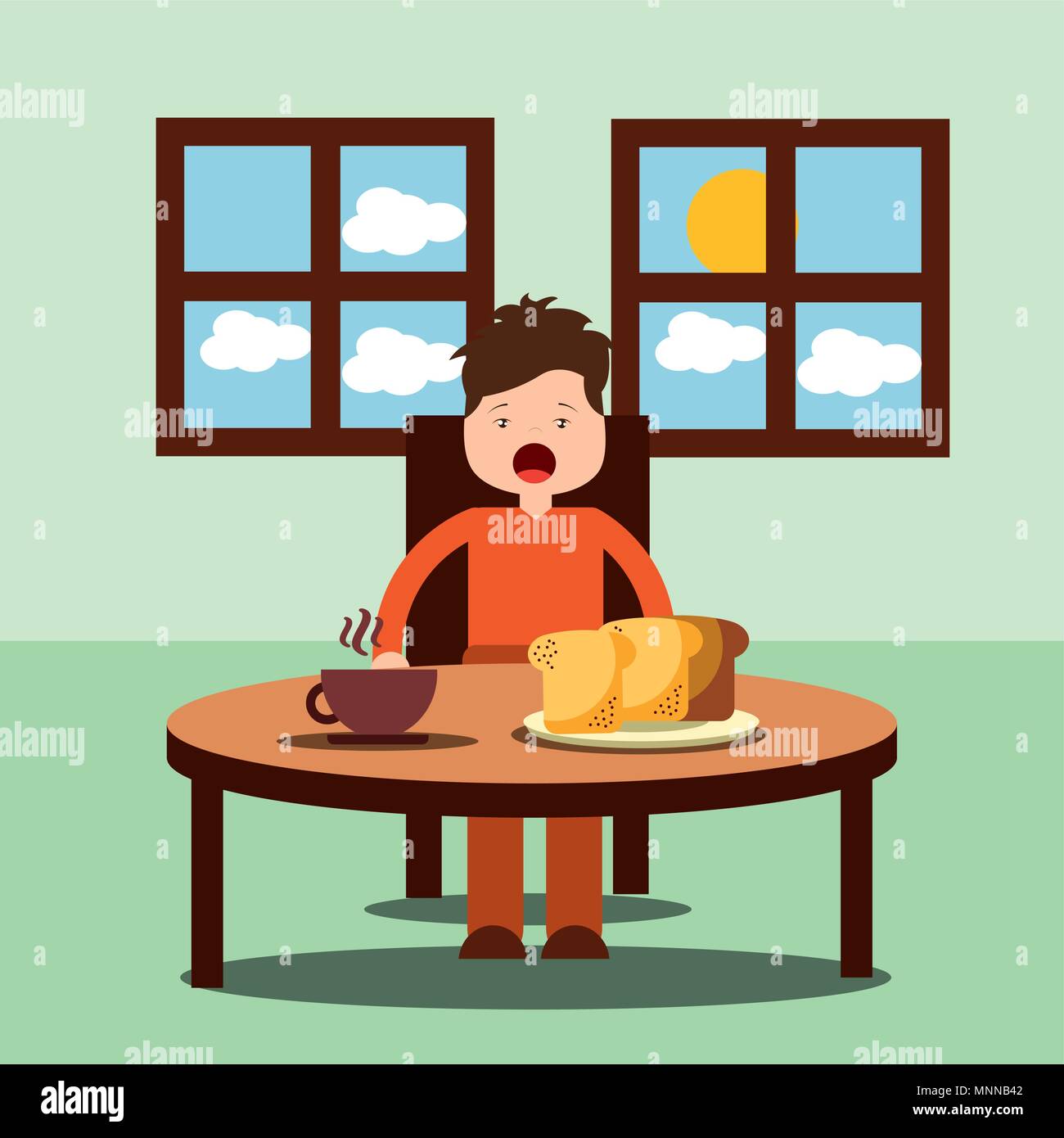 boy happy to eat breakfast in the morning Stock Vector Image & Art - Alamy