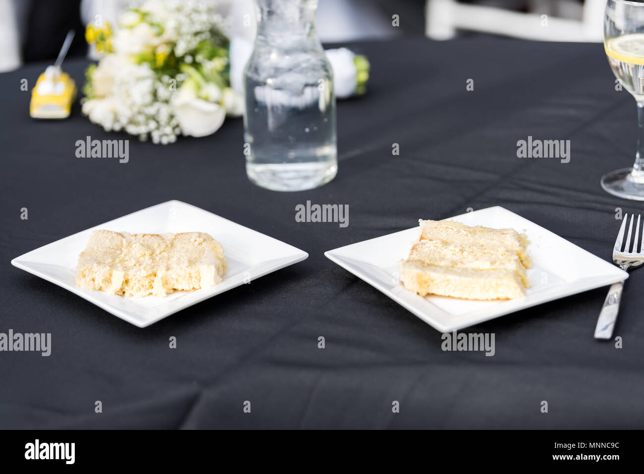 Glass With Lemon Slice And Water In Restaurant Or Wedding
