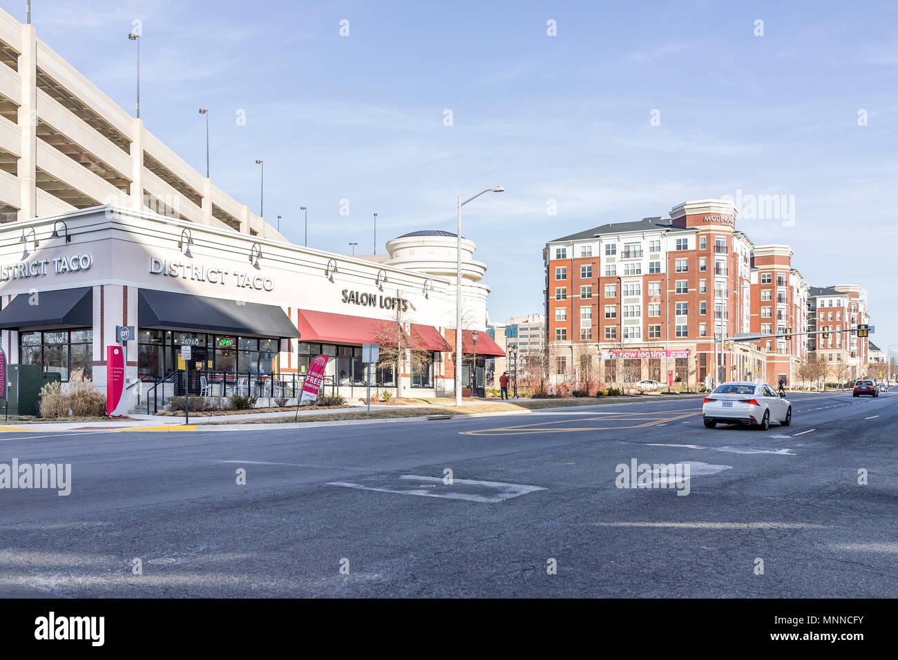 Fairfax, USA January 26, 2018 Prosperity Avenue Virginia road in Merrifield neighborhood of