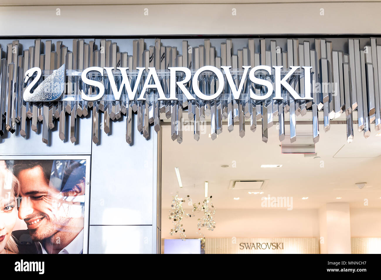 Tysons, USA - January 26, 2018: Swarovski closeup store sign
