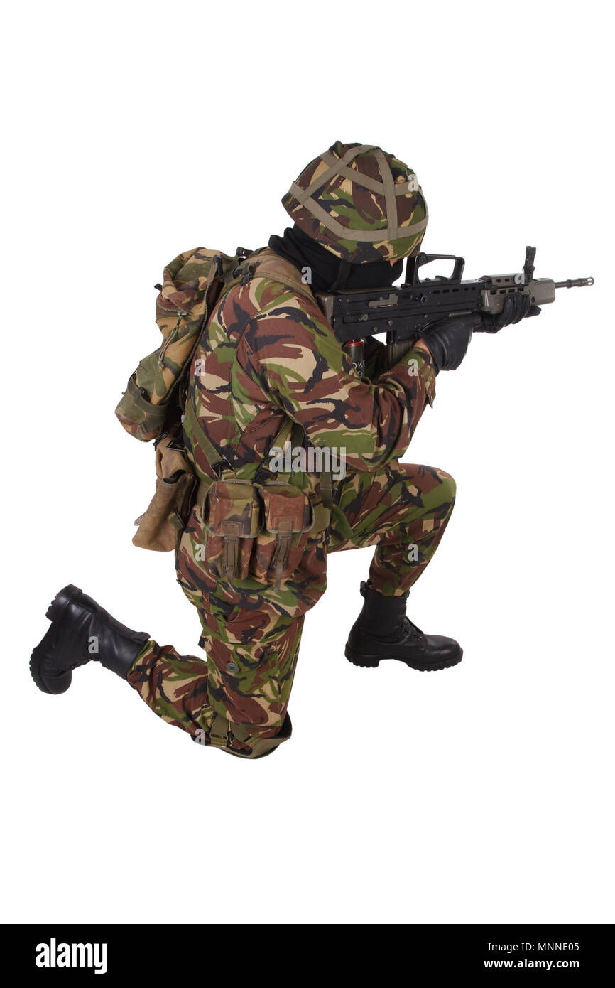 British Army Soldier in camouflage uniforms isolated on white Stock Photo