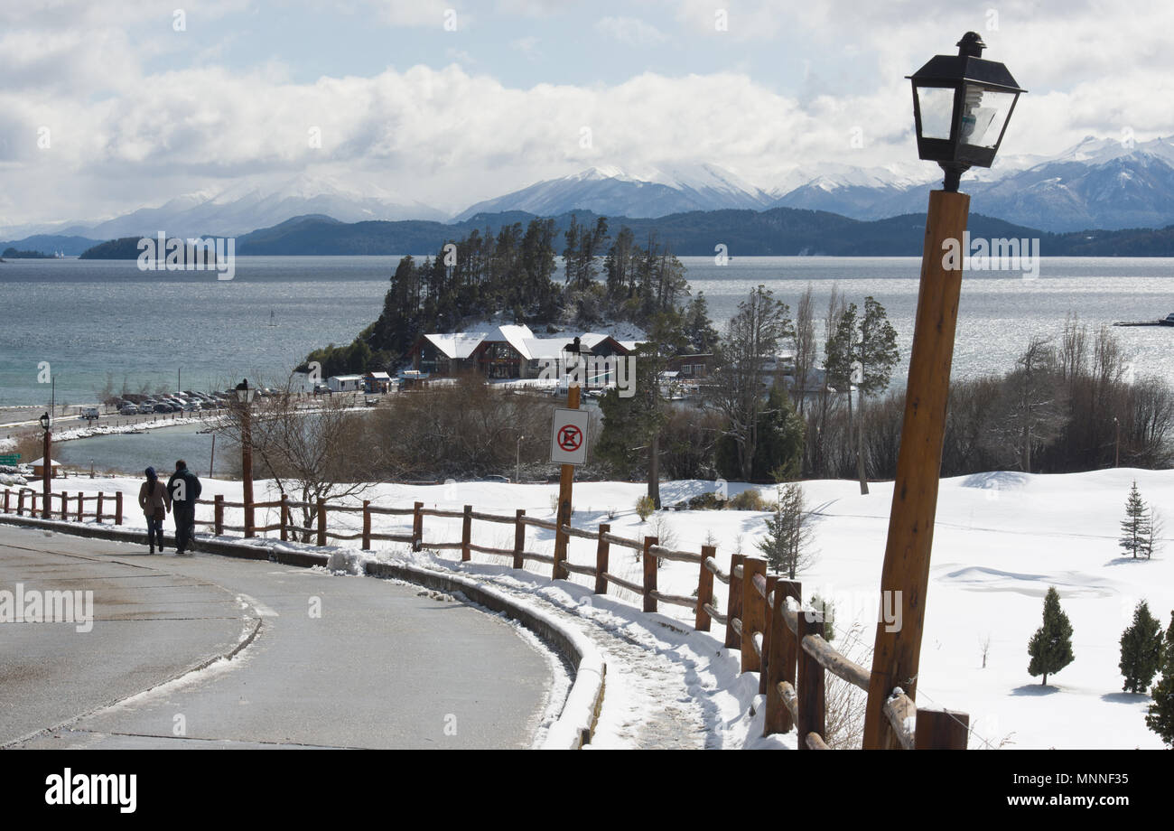 Walking in the streets of bariloche with snow Stock Photo