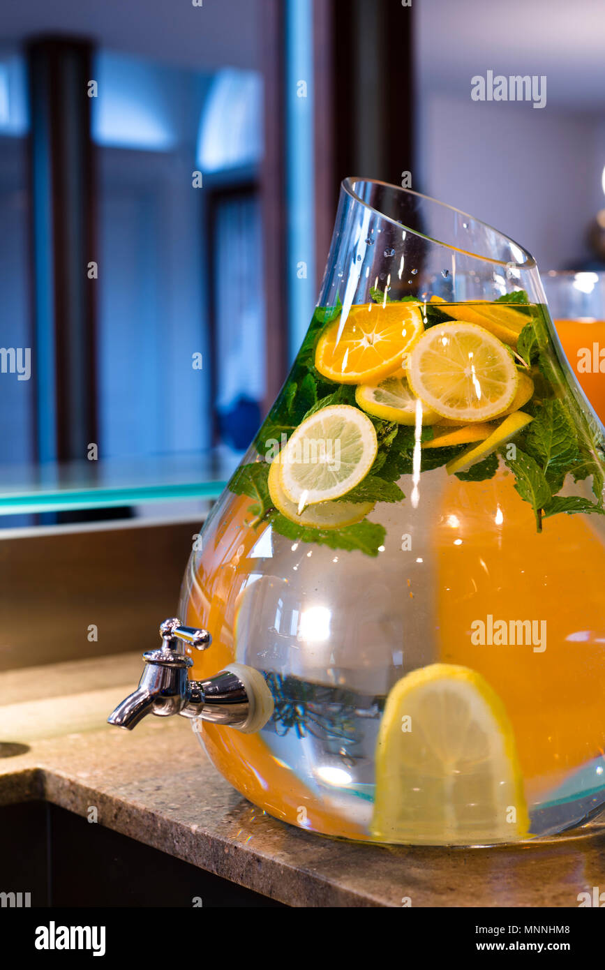 Delicious healthy exotic nature refreshing drink with mint leaves and