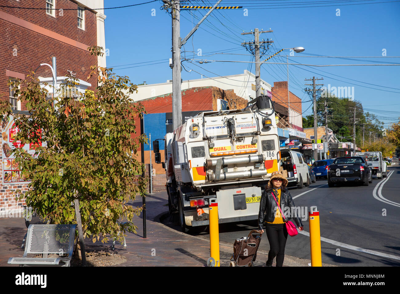 Refuse council garbage rubbish truck in Eastwood, Sydney,NSW, Australia Stock Photo