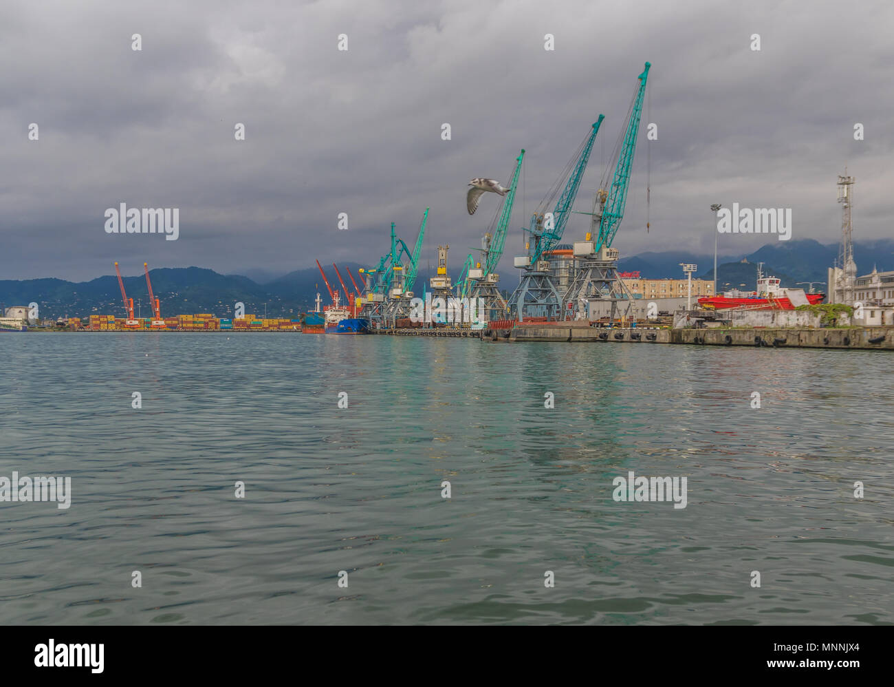 Batumi is a seaside city considered the georgian Las Vegas, and also one of the main sea ports on the black sea. Here the freights harbour Stock Photo