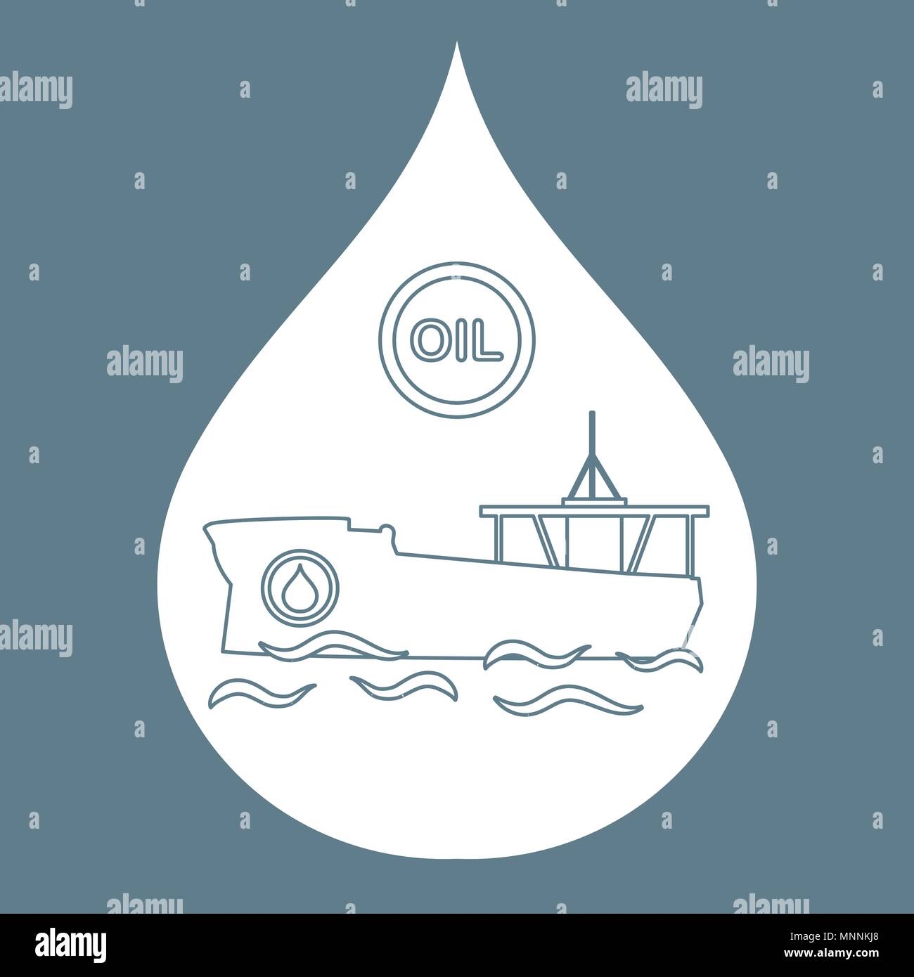 Drop inside which a tanker carrying oil. Production and transportation of oil. Stock Vector