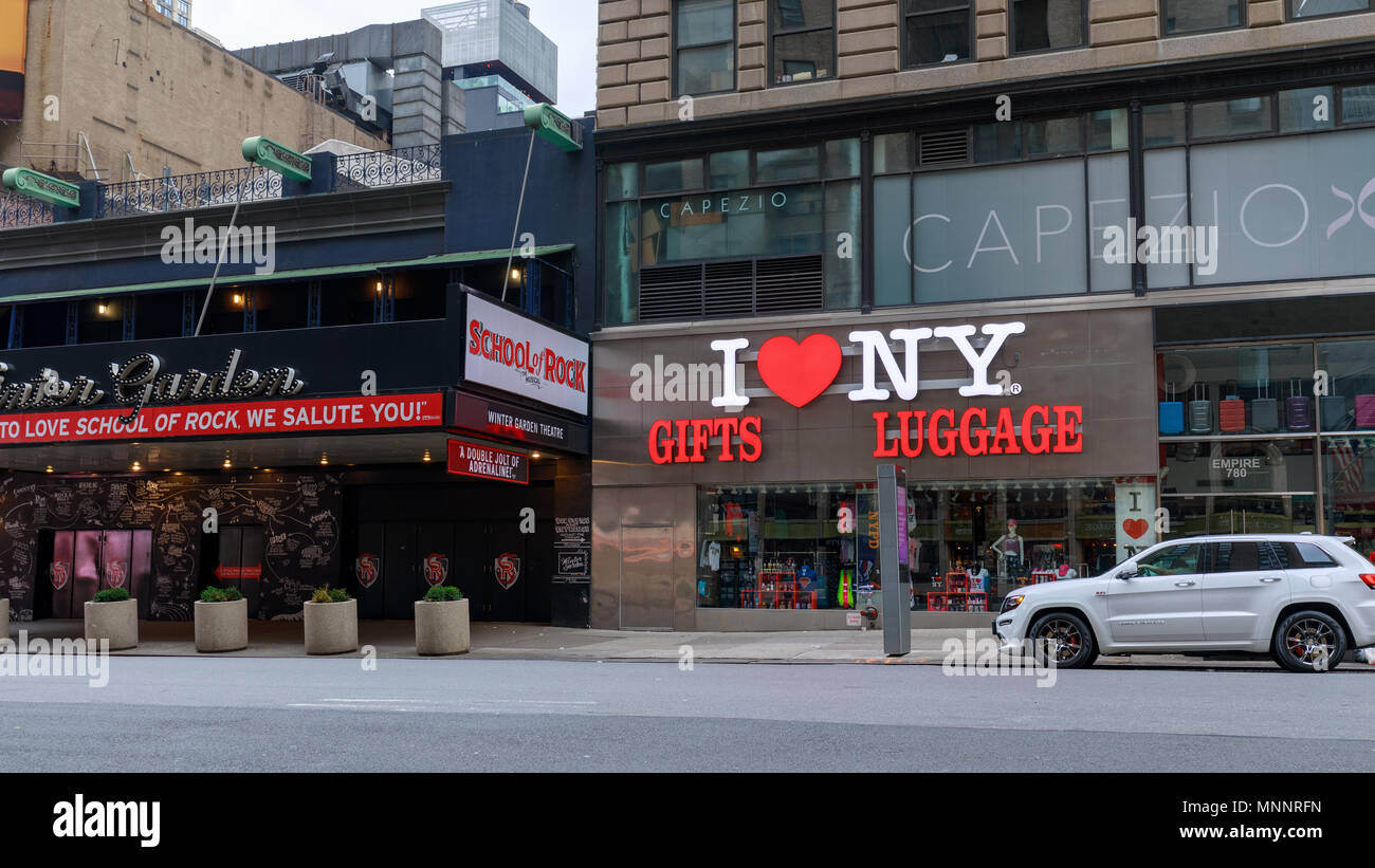 New York, USA - May 6, 2018 : I LOVE NY, gifts and luggage store located near Times Square in Manhattan. Stock Photo