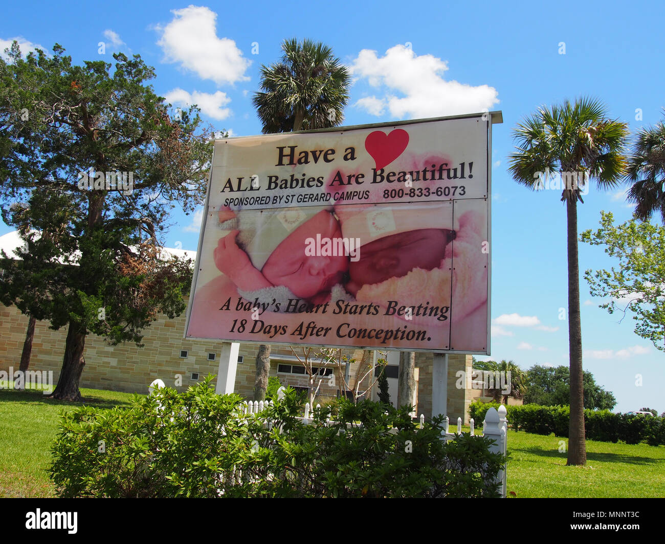 Anti-abortion billboard in St. Augustine, Florida, USA, 2018, © Katharine Andriotis Stock Photo