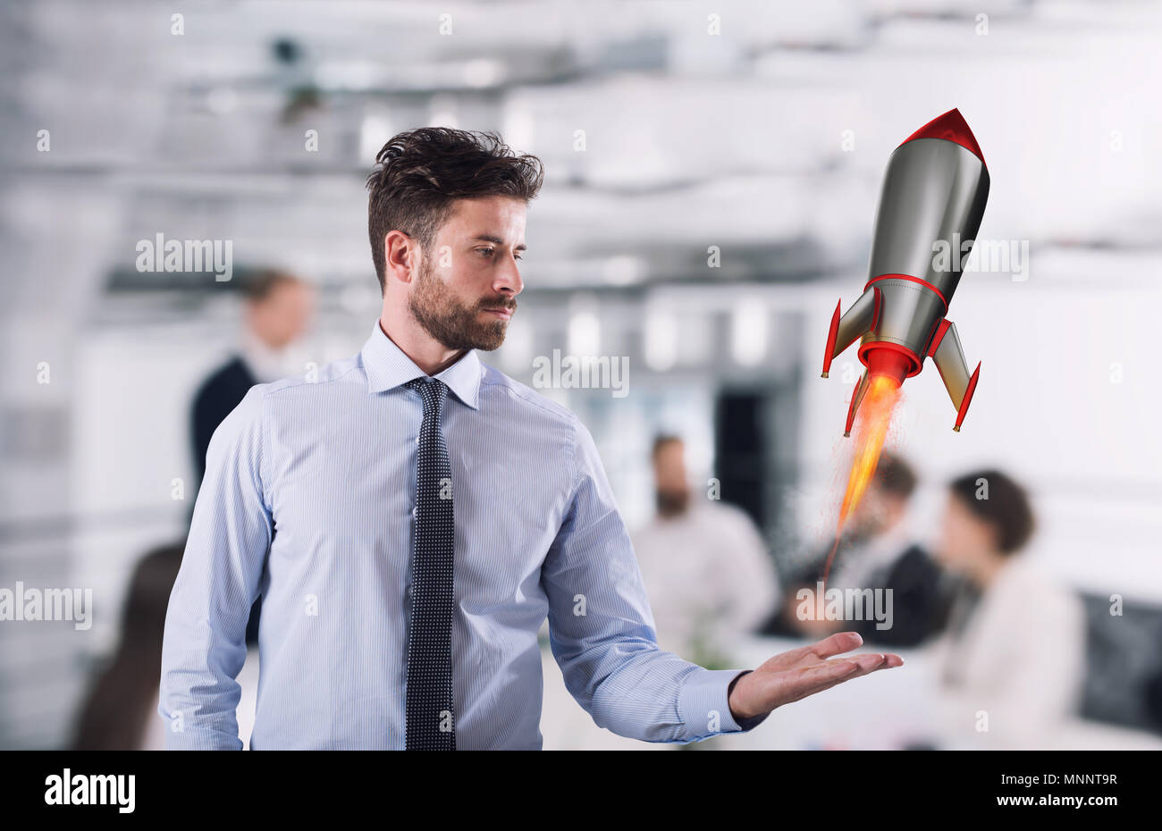 Fast rocket ready to fly fast. Startup of a new company concept Stock Photo