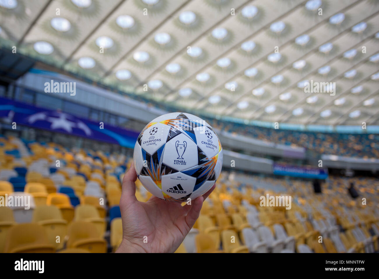 Kiev, Ukraine - May 16, 2018: UEFA Champions League Final Kyiv official  match ball mini on NSC Olimpiyskiy Satdium Stock Photo - Alamy