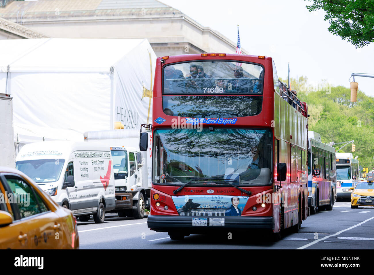 New York, USA May 8, 2018 New York Sightseeing Hop on Hop off bus in Manhattan. It offers